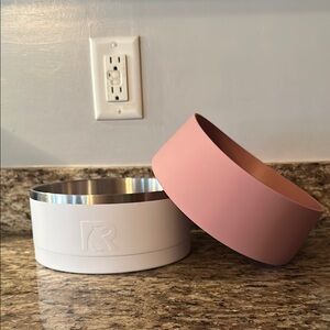 White and Pink Dog Bowl